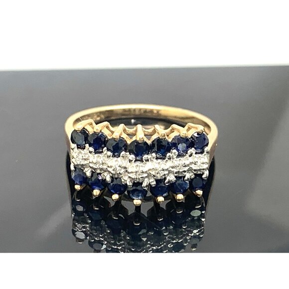 Blue Gemstone Diamond Cocktail Ring 10k Yellow Gold Estate Jewelry Womens Size 7